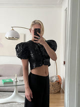 Sequin Puff-Sleeve Top